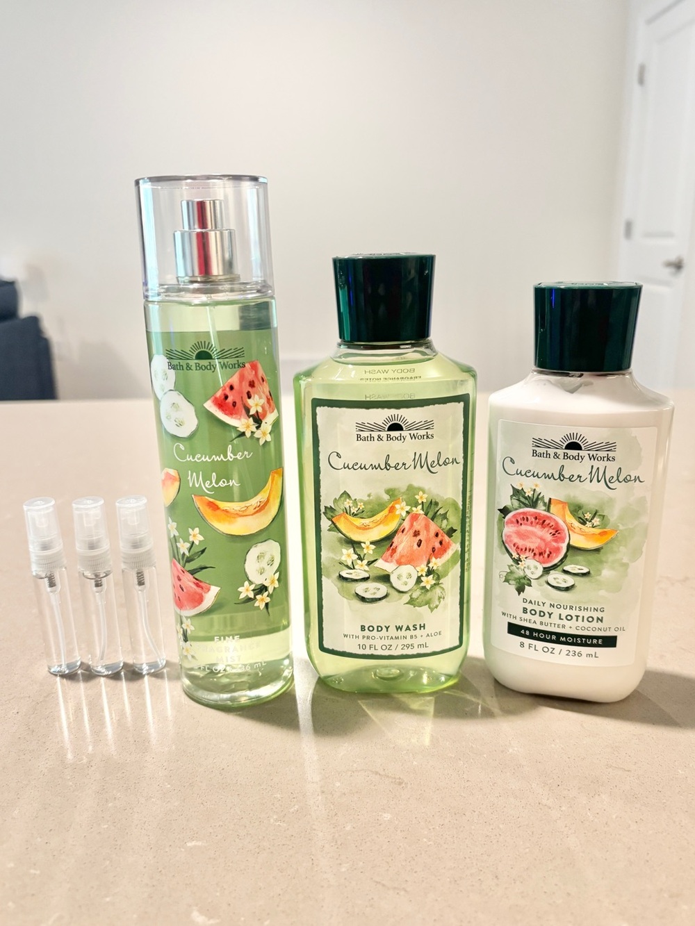 Bath & Body Works Cucumber Melon Set + 3 FREE Mystery Samples